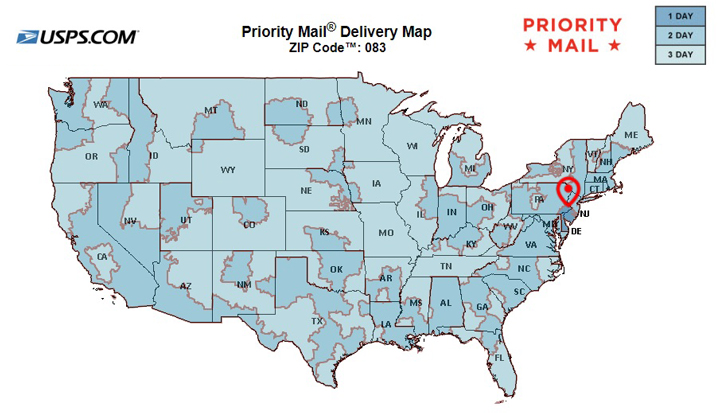 GoodmanParts.net USPS shipping map